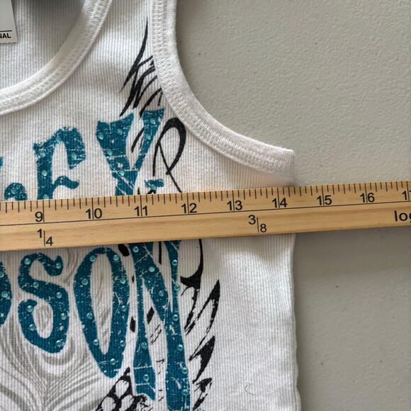 Harley Davidson Women's Large White Fallen Angel Tribal Graphic Biker Tank Tops - Picture 4 of 10